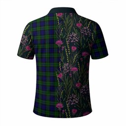 ScotsTee Shop Scottish Campbell Family Crest Tartan Polo Shirt Scottish Thistle Flower Half Style