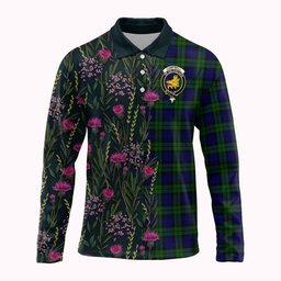 ScotsTee Shop Scottish Campbell Family Crest Tartan Polo Shirt Scottish Thistle Flower Half Style