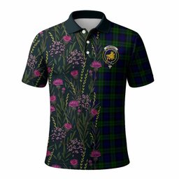 ScotsTee Shop Scottish Campbell Family Crest Tartan Polo Shirt Scottish Thistle Flower Half Style