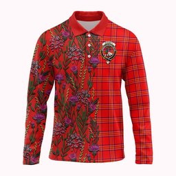 ScotsTee Shop Scottish Burnett Family Crest Tartan Polo Shirt Scottish Thistle Flower Half Style