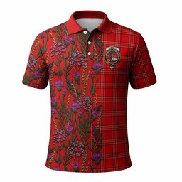 ScotsTee Shop Scottish Burnett Family Crest Tartan Polo Shirt Scottish Thistle Flower Half Style