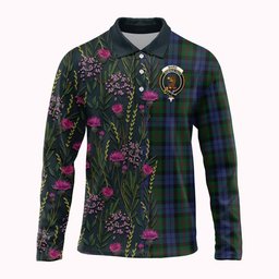 ScotsTee Shop Scottish Baird Family Crest Tartan Polo Shirt Scottish Thistle Flower Half Style