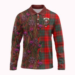 ScotsTee Shop Scottish Cheyne Family Crest Tartan Polo Shirt Scottish Thistle Flower Half Style