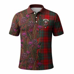 ScotsTee Shop Scottish Cheyne Family Crest Tartan Polo Shirt Scottish Thistle Flower Half Style