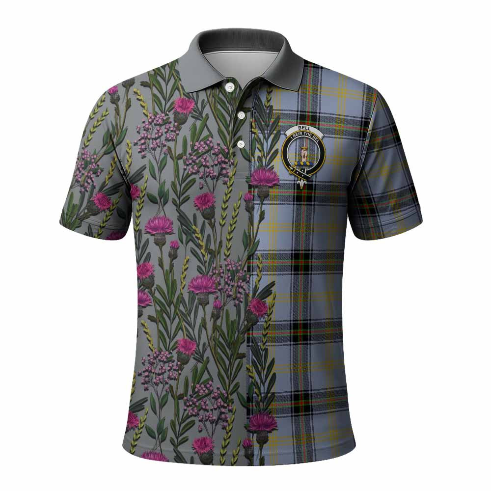 ScotsTee Shop Scottish Bell Family Crest Tartan Polo Shirt Scottish Thistle Flower Half Style