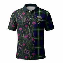 ScotsTee Shop Scottish Bannerman Family Crest Tartan Polo Shirt Scottish Thistle Flower Half Style