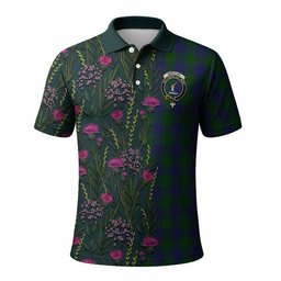 ScotsTee Shop Scottish Barclay Family Crest Tartan Polo Shirt Scottish Thistle Flower Half Style