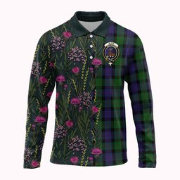 ScotsTee Shop Scottish Blair Family Crest Tartan Polo Shirt Scottish Thistle Flower Half Style