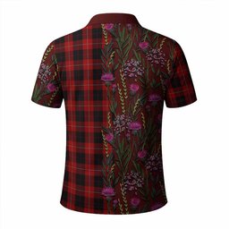 ScotsTee Shop Scottish Cunningham Family Crest Tartan Polo Shirt Scottish Thistle Flower Half Style