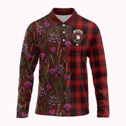 ScotsTee Shop Scottish Cunningham Family Crest Tartan Polo Shirt Scottish Thistle Flower Half Style