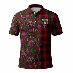 ScotsTee Shop Scottish Cunningham Family Crest Tartan Polo Shirt Scottish Thistle Flower Half Style
