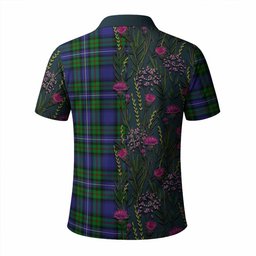 ScotsTee Shop Scottish Donnachaidh Family Crest Tartan Polo Shirt Scottish Thistle Flower Half Style