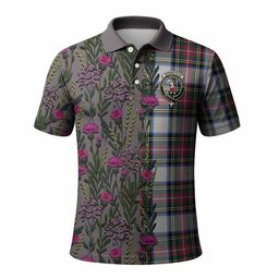 ScotsTee Shop Scottish Dennistoun Family Crest Tartan Polo Shirt Scottish Thistle Flower Half Style