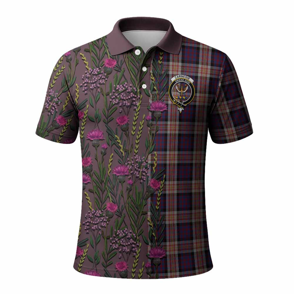 ScotsTee Shop Scottish Carnegie Family Crest Tartan Polo Shirt Scottish Thistle Flower Half Style