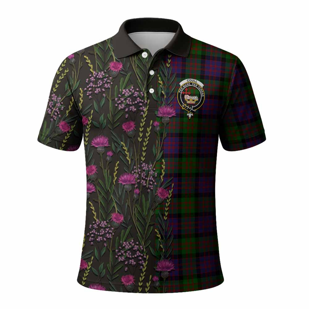 ScotsTee Shop Scottish Coull Family Crest Tartan Polo Shirt Scottish Thistle Flower Half Style