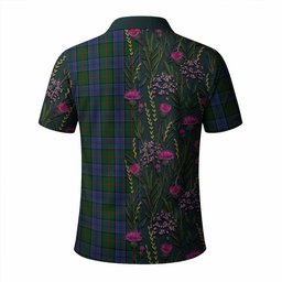 ScotsTee Shop Scottish Colquhoun Family Crest Tartan Polo Shirt Scottish Thistle Flower Half Style