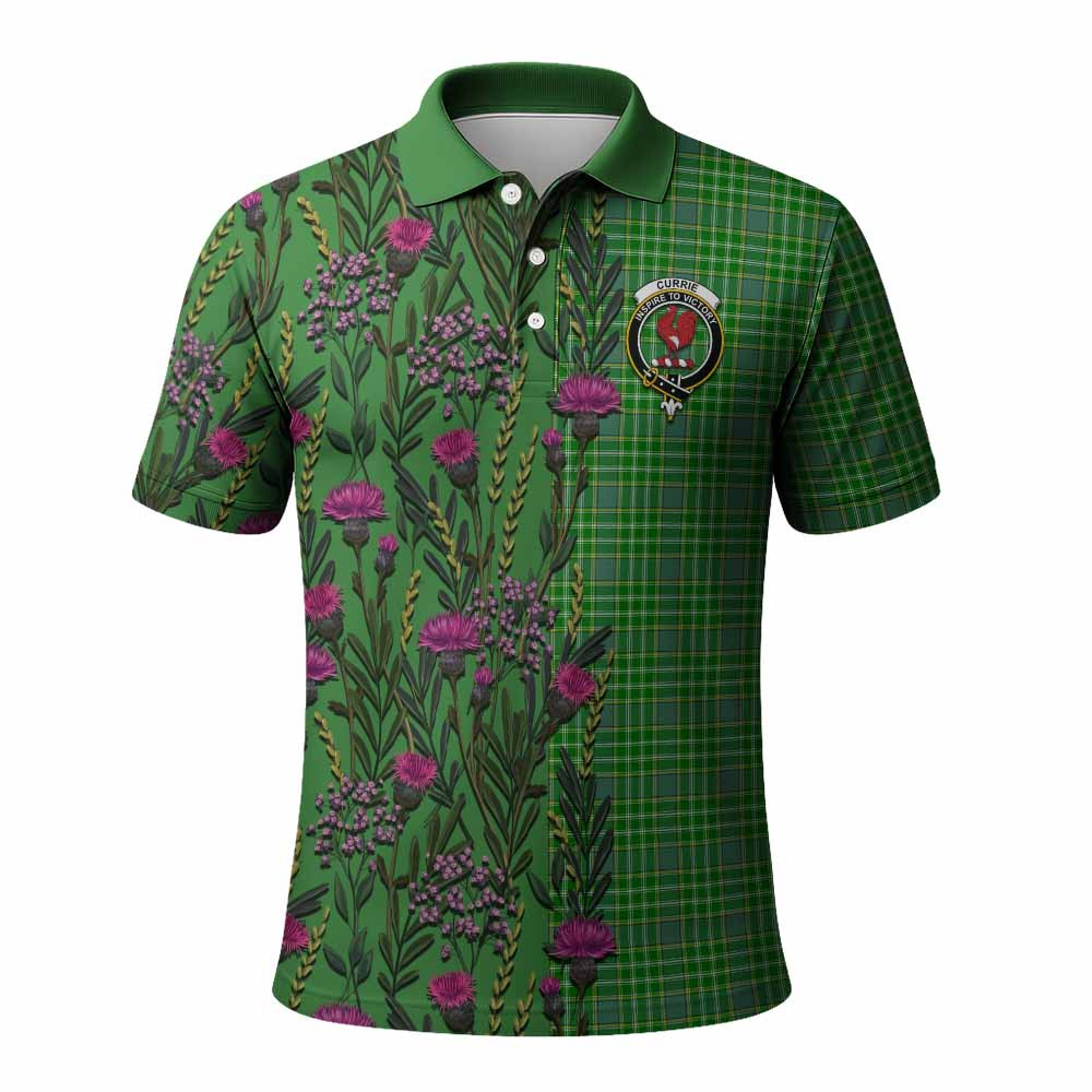 ScotsTee Shop Scottish Currie Family Crest Tartan Polo Shirt Scottish Thistle Flower Half Style