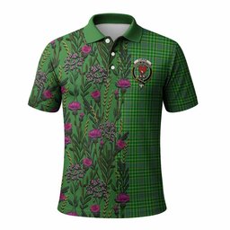 ScotsTee Shop Scottish Currie Family Crest Tartan Polo Shirt Scottish Thistle Flower Half Style