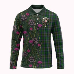 ScotsTee Shop Scottish Cockburn Family Crest Tartan Polo Shirt Scottish Thistle Flower Half Style