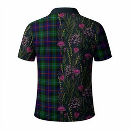 ScotsTee Shop Scottish Calder Family Crest Tartan Polo Shirt Scottish Thistle Flower Half Style