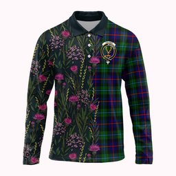 ScotsTee Shop Scottish Calder Family Crest Tartan Polo Shirt Scottish Thistle Flower Half Style