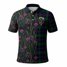 ScotsTee Shop Scottish Calder Family Crest Tartan Polo Shirt Scottish Thistle Flower Half Style