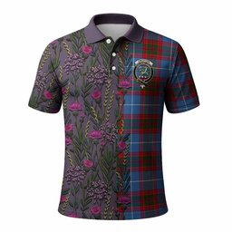ScotsTee Shop Scottish Crichton (Crighton) Family Crest Tartan Polo Shirt Scottish Thistle Flower Half Style