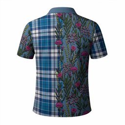 ScotsTee Shop Scottish Hutton Family Crest Tartan Polo Shirt Scottish Thistle Flower Half Style