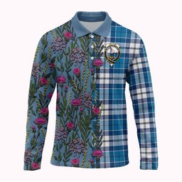ScotsTee Shop Scottish Hutton Family Crest Tartan Polo Shirt Scottish Thistle Flower Half Style