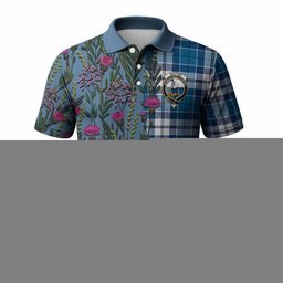 ScotsTee Shop Scottish Hutton Family Crest Tartan Polo Shirt Scottish Thistle Flower Half Style