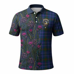 ScotsTee Shop Scottish Edmonstone Family Crest Tartan Polo Shirt Scottish Thistle Flower Half Style
