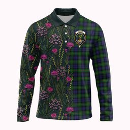 ScotsTee Shop Scottish Gordon Family Crest Tartan Polo Shirt Scottish Thistle Flower Half Style