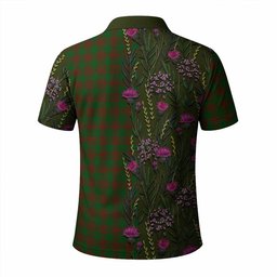ScotsTee Shop Scottish Menzies Family Crest Tartan Polo Shirt Scottish Thistle Flower Half Style