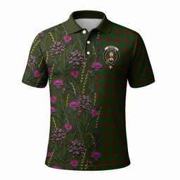 ScotsTee Shop Scottish Menzies Family Crest Tartan Polo Shirt Scottish Thistle Flower Half Style