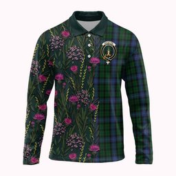 ScotsTee Shop Scottish MacIntyre (McIntyre) Family Crest Tartan Polo Shirt Scottish Thistle Flower Half Style