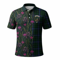 ScotsTee Shop Scottish MacIntyre (McIntyre) Family Crest Tartan Polo Shirt Scottish Thistle Flower Half Style