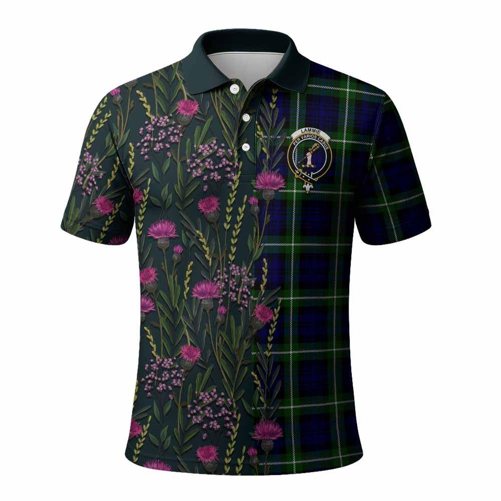 ScotsTee Shop Scottish Lammie Family Crest Tartan Polo Shirt Scottish Thistle Flower Half Style