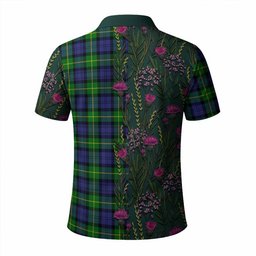 ScotsTee Shop Scottish Meldrum Family Crest Tartan Polo Shirt Scottish Thistle Flower Half Style
