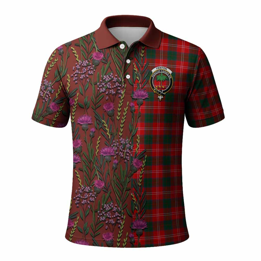 ScotsTee Shop Scottish Fenton Family Crest Tartan Polo Shirt Scottish Thistle Flower Half Style