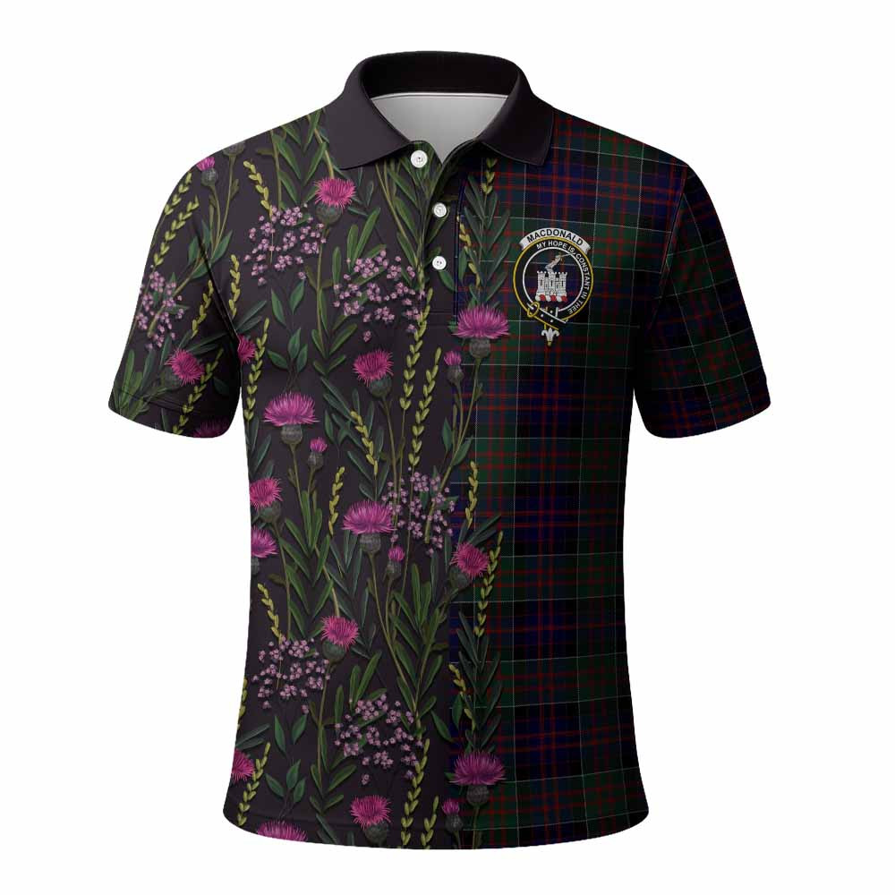 ScotsTee Shop Scottish MacDonald (McDonald) of Clanranald Family Crest Tartan Polo Shirt Scottish Thistle Flower Half Style