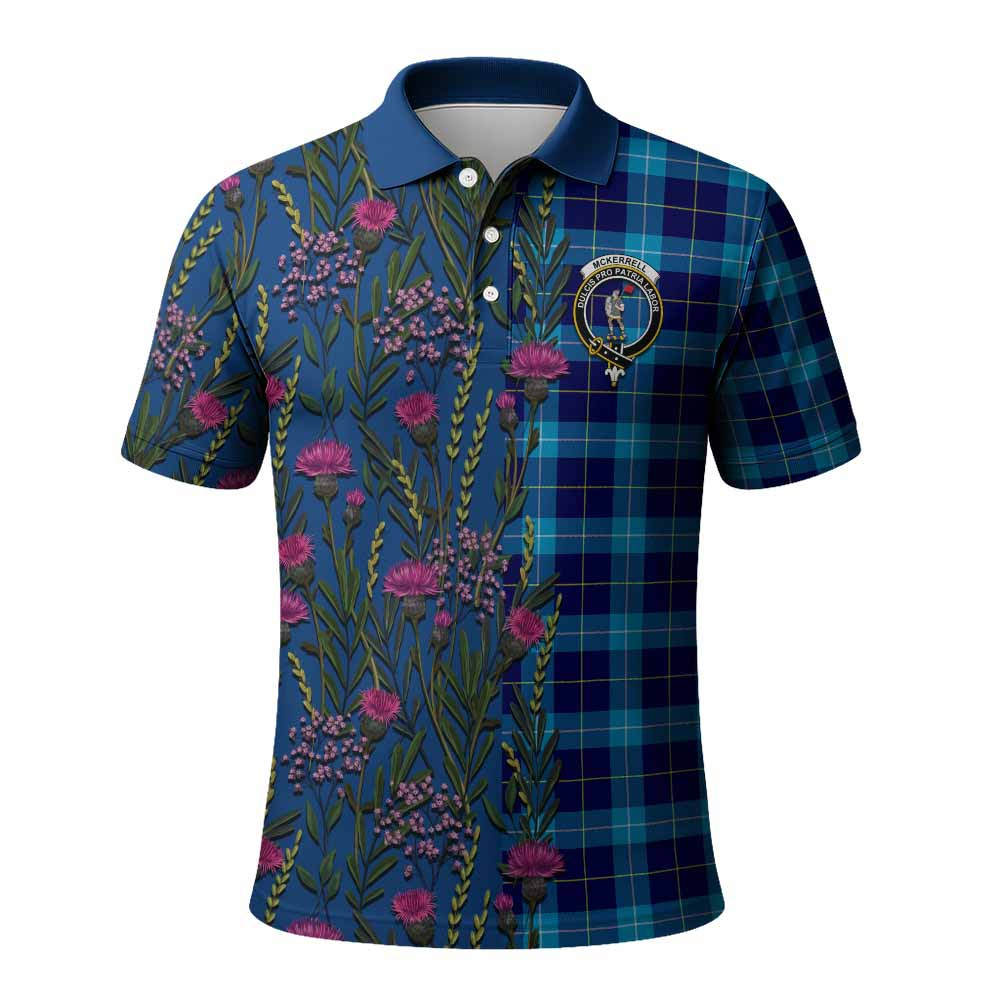 ScotsTee Shop Scottish McKerrell Family Crest Tartan Polo Shirt Scottish Thistle Flower Half Style