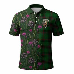ScotsTee Shop Scottish Kirkaldy Family Crest Tartan Polo Shirt Scottish Thistle Flower Half Style
