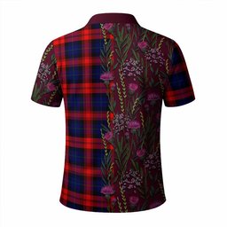 ScotsTee Shop Scottish McLaughlin Family Crest Tartan Polo Shirt Scottish Thistle Flower Half Style
