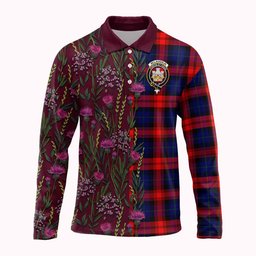 ScotsTee Shop Scottish McLaughlin Family Crest Tartan Polo Shirt Scottish Thistle Flower Half Style