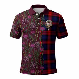 ScotsTee Shop Scottish McLaughlin Family Crest Tartan Polo Shirt Scottish Thistle Flower Half Style