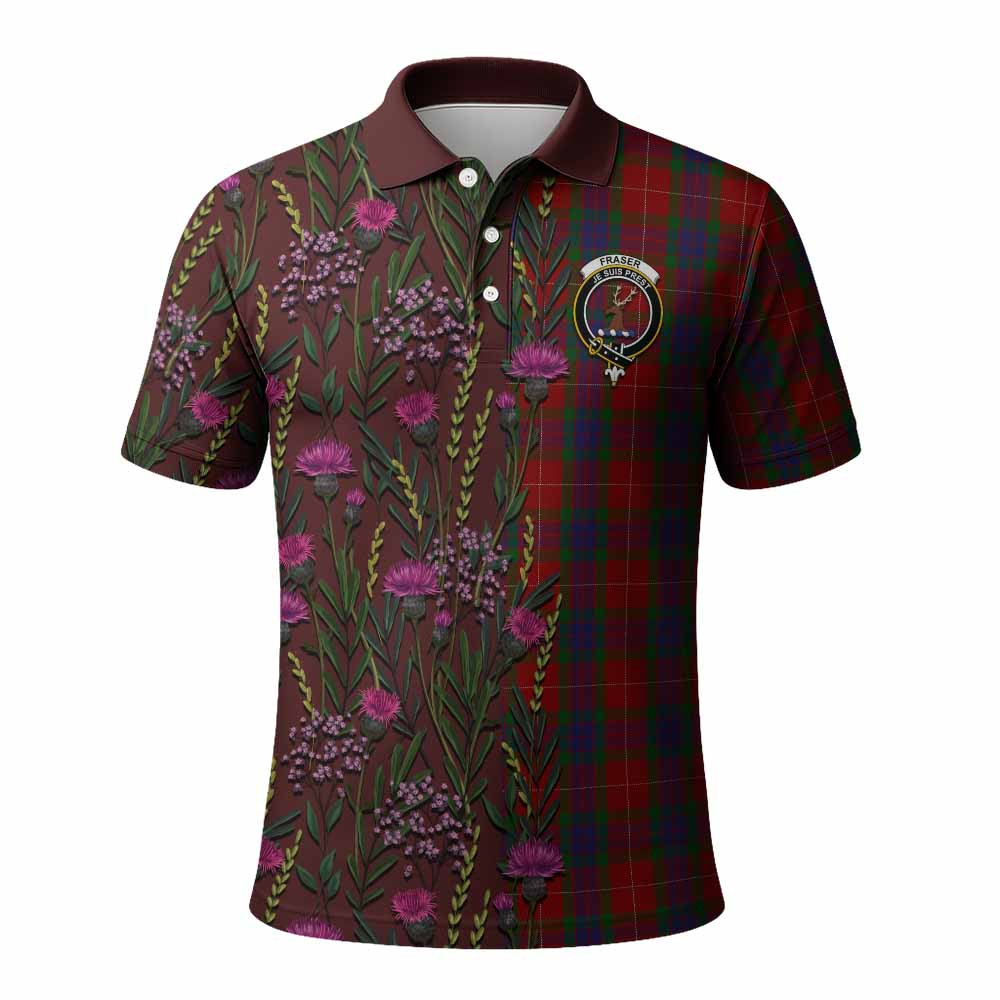 ScotsTee Shop Scottish Fraser Family Crest Tartan Polo Shirt Scottish Thistle Flower Half Style