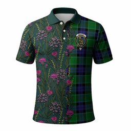 ScotsTee Shop Scottish Monteith Family Crest Tartan Polo Shirt Scottish Thistle Flower Half Style