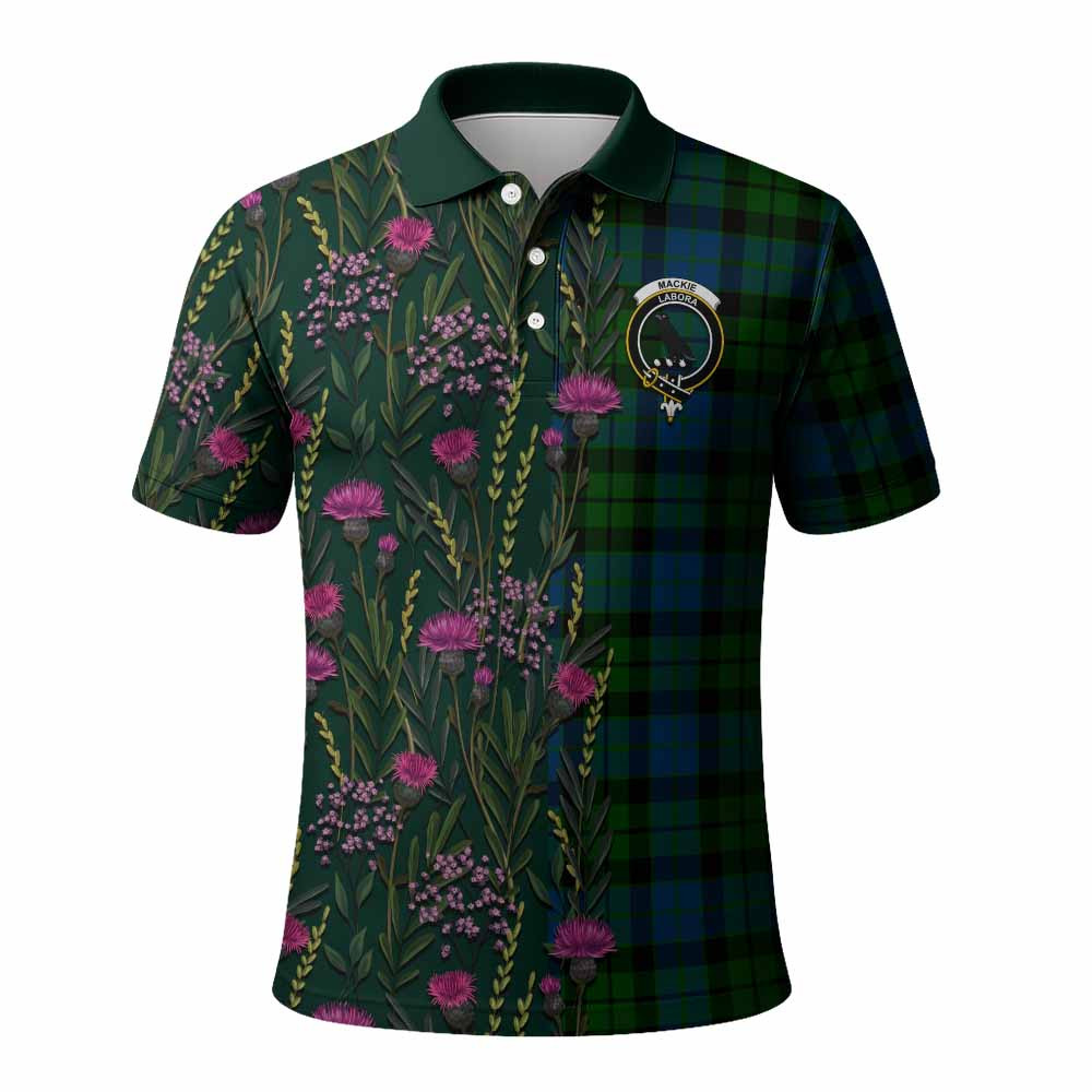ScotsTee Shop Scottish MacKie (McKie) Family Crest Tartan Polo Shirt Scottish Thistle Flower Half Style