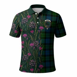 ScotsTee Shop Scottish MacKie (McKie) Family Crest Tartan Polo Shirt Scottish Thistle Flower Half Style