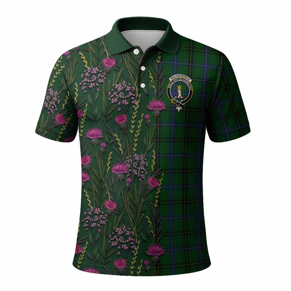 ScotsTee Shop Scottish MacKendrick (McKendrick) Family Crest Tartan Polo Shirt Scottish Thistle Flower Half Style